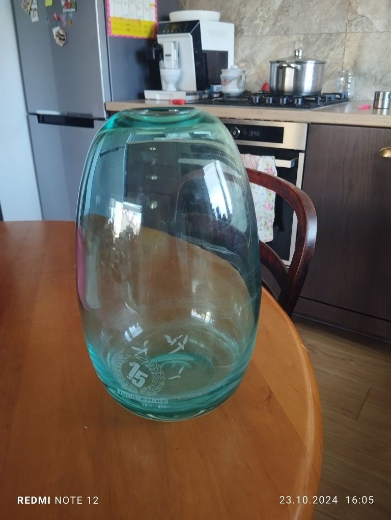 Błękitny ,szklany wazon Krosno.Unikatowy wzór.