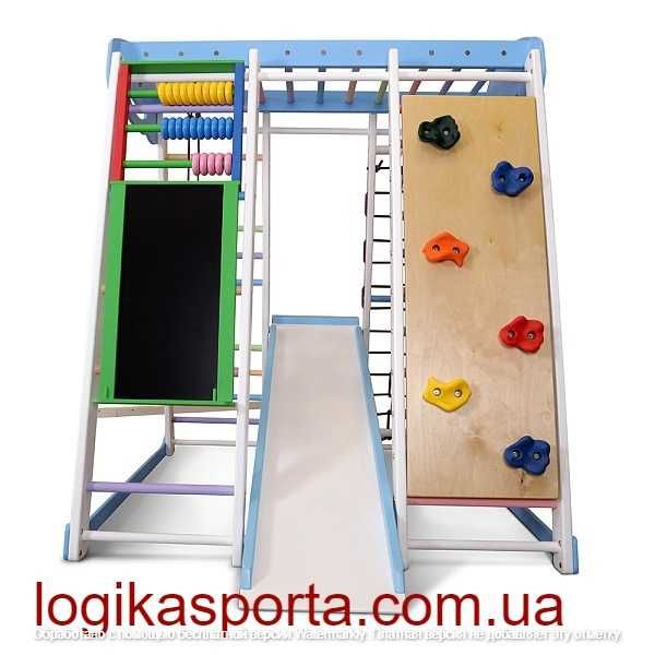 Деревянный детский спортивный комплекс для квартиры, горка, качели