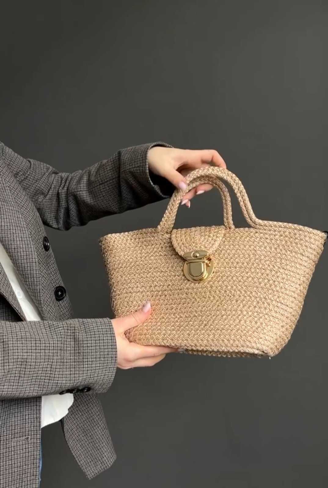 Сумка корзинка, плетена сумка, жіноча сумка на літо
