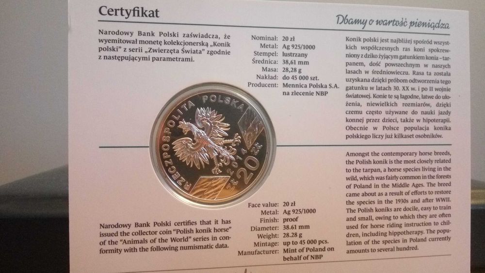 KONIK - Moneta srebrna 20 zł, Polska, Konik polski 2014, Ag 925