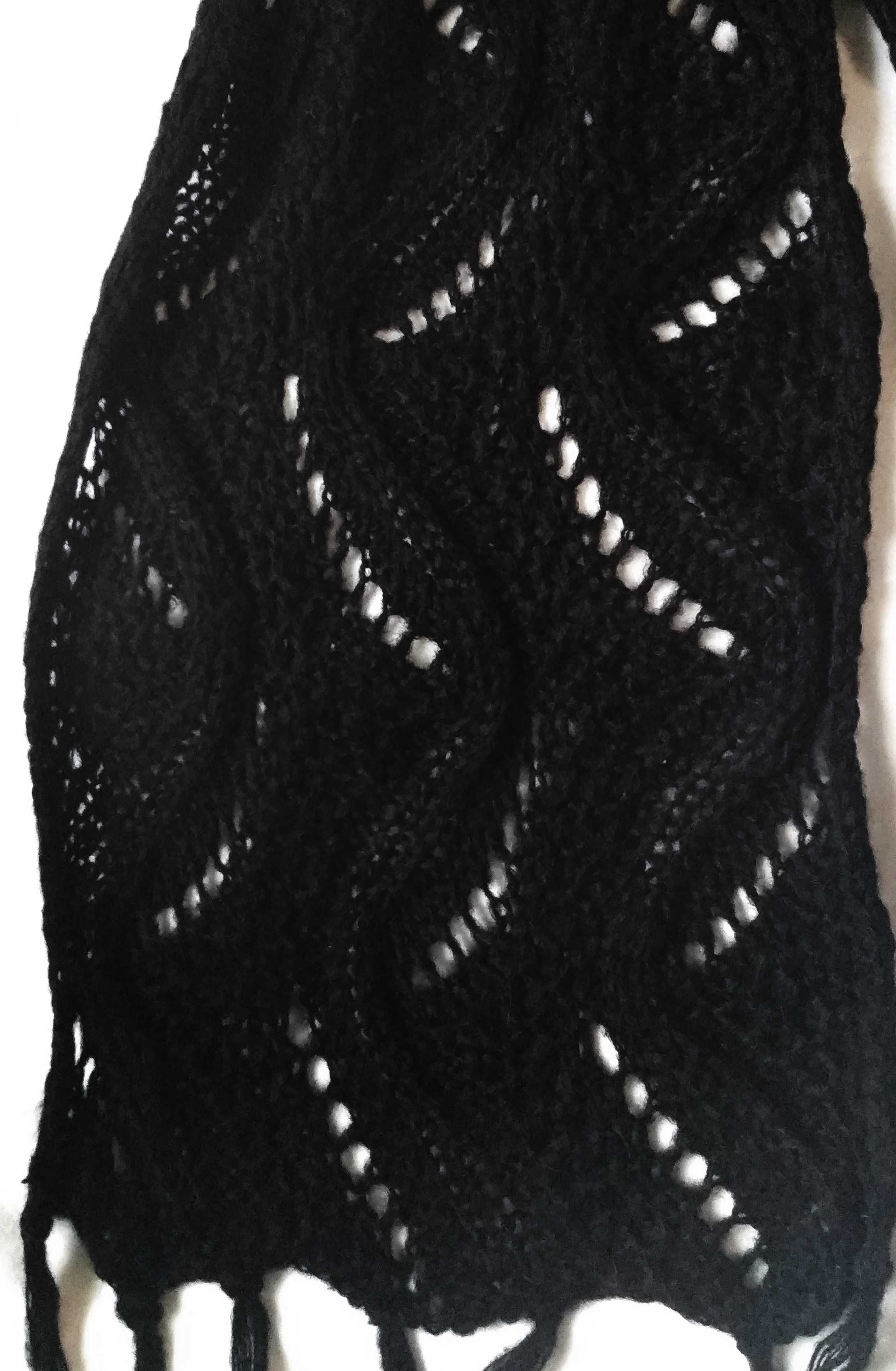 Длинный черный шарф с кисточками 220см/35cм шарф вязаный шарф шаль