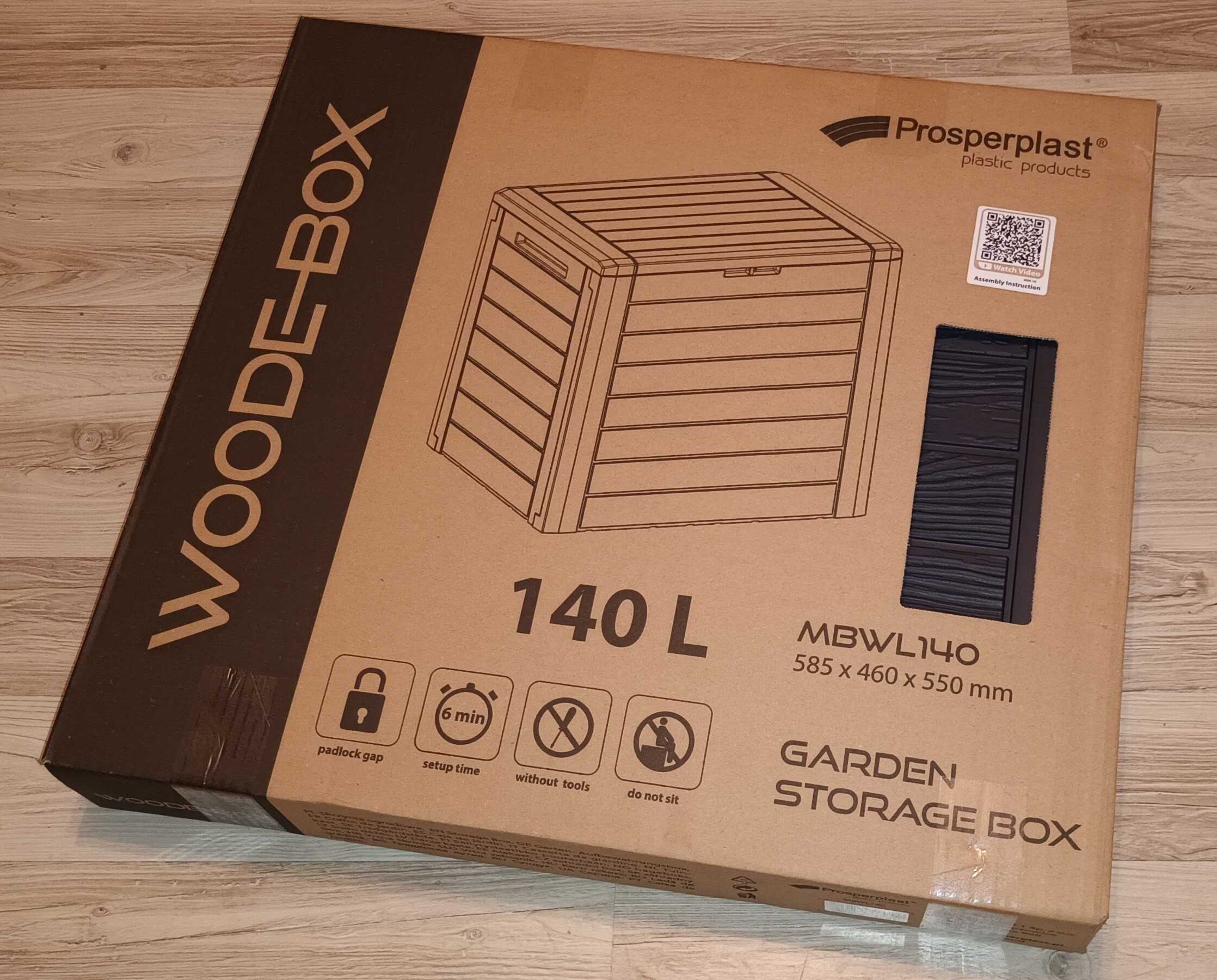 Skrzynia ogrodowa kufer WOODEBOX antracyt 140 litrów 140L balkon taras