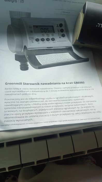 Sprzedam Greenmill Sterownik nawadniania na kran  GB6980 Pierwszy właś
