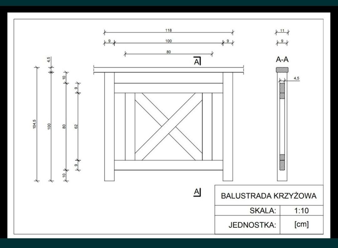 Balustrada pionowa świerk lub modrzew