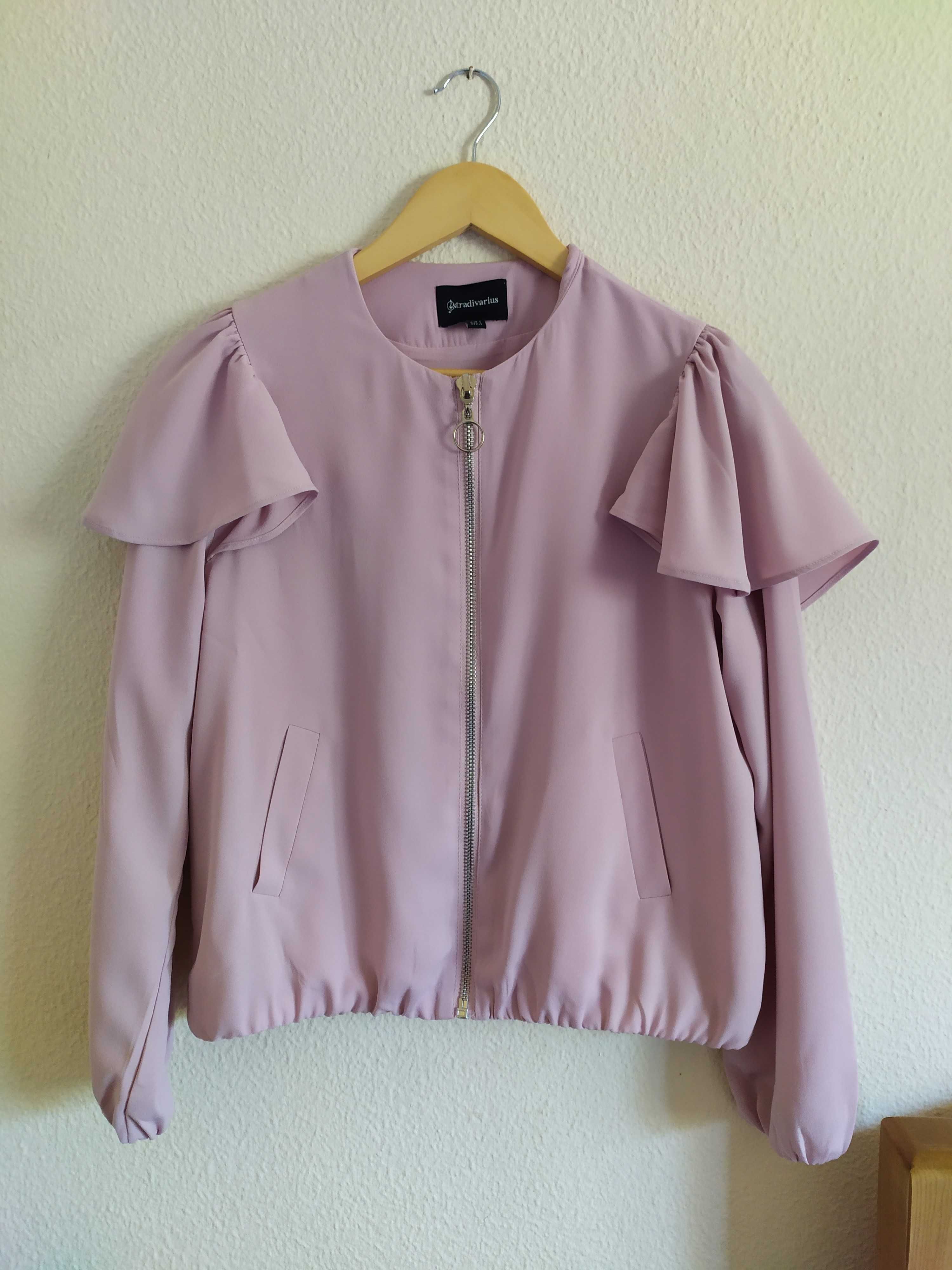 Bomber rosa-velho com folhos