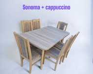 NOWE: STÓŁ 80x140/180 + 6 KRZESEŁ, sonoma + cappucino , dostawa PL