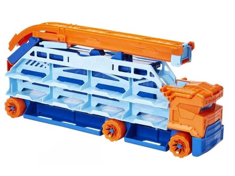 HOT WHEELS Transporter Epicki Zjazd ze Zjeżdżalnią 2w1 + Samochodziki
