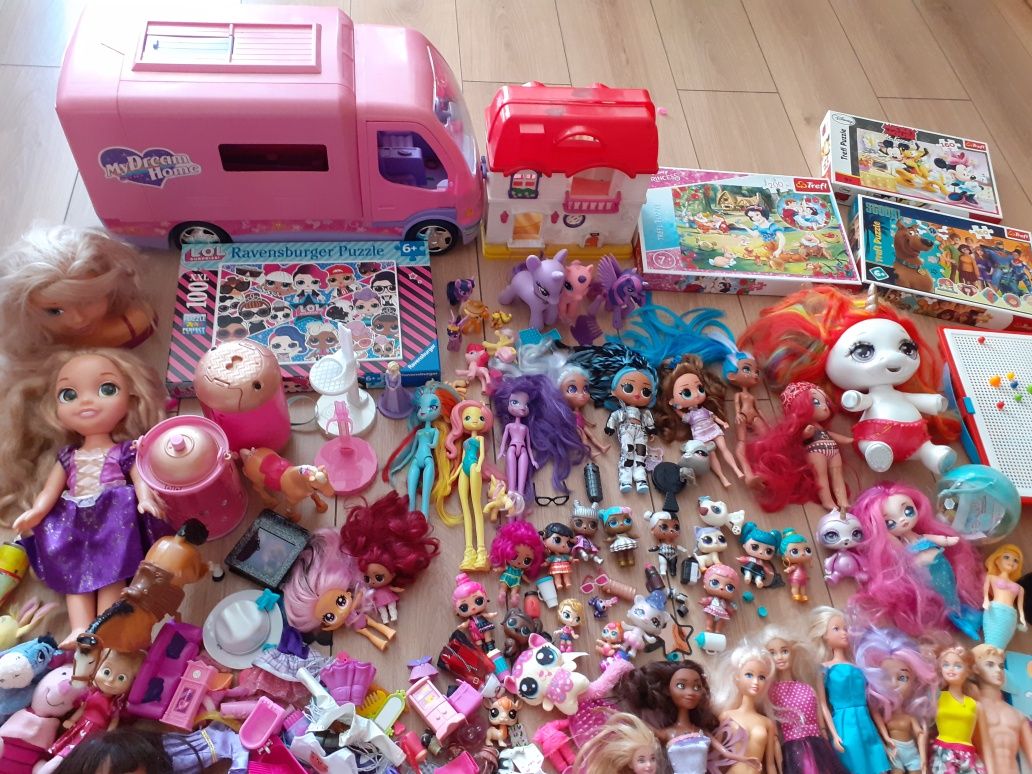 Zestaw L.O.L. Barbie, Playmobil, Kamper,Ken,Roszpunka,Pony,4xpuzzle