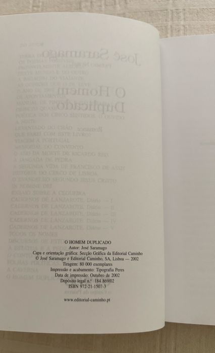 José Saramago - O Homem Duplicado (1a Edição, 2002)