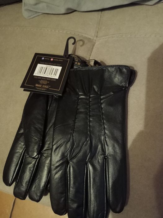 Rękawiczki skórzane męskie lekko  ocieplane Nowe Semi Line 2 XL