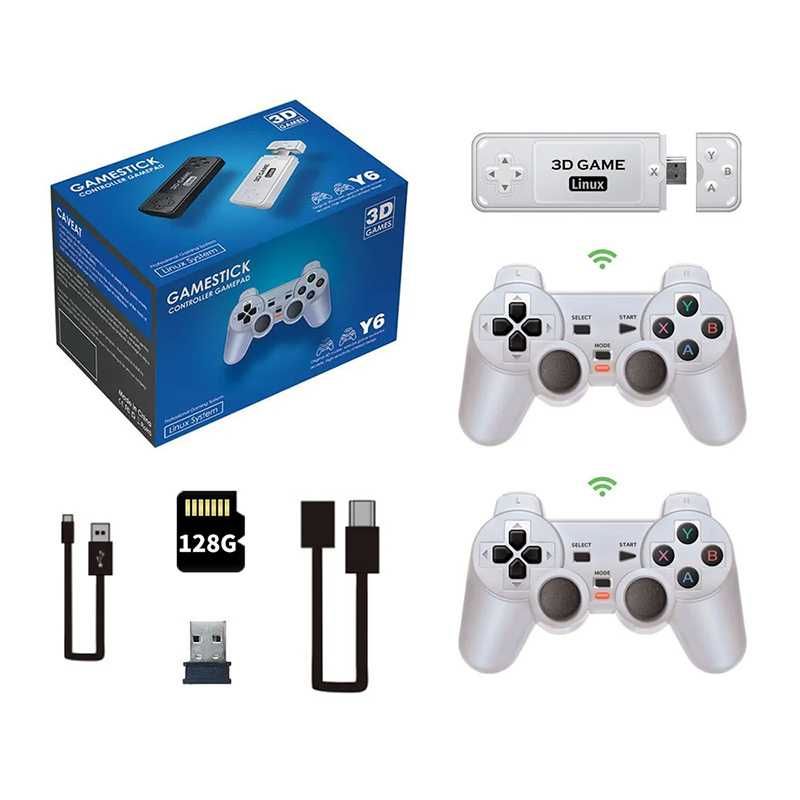 Ігрова приставка геймстик консоль Y6 3D Linux Game Stick 128GB S905X2