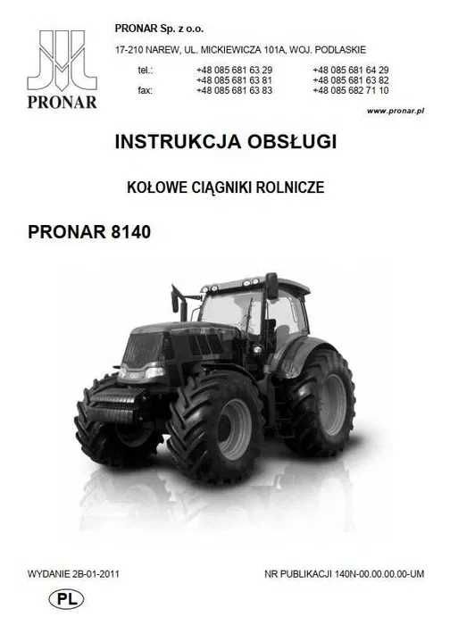 Instrukcja obsługi ciągnika Pronar 8140