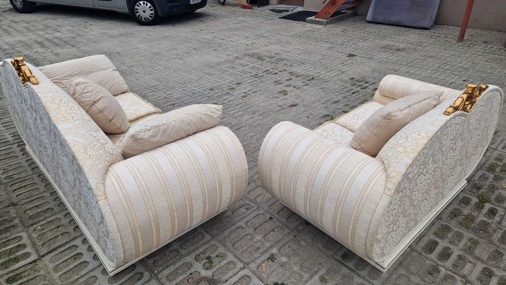 Sofa włoska 3+2 Chesterfield Antyczna Funkcja spania złota zestaw