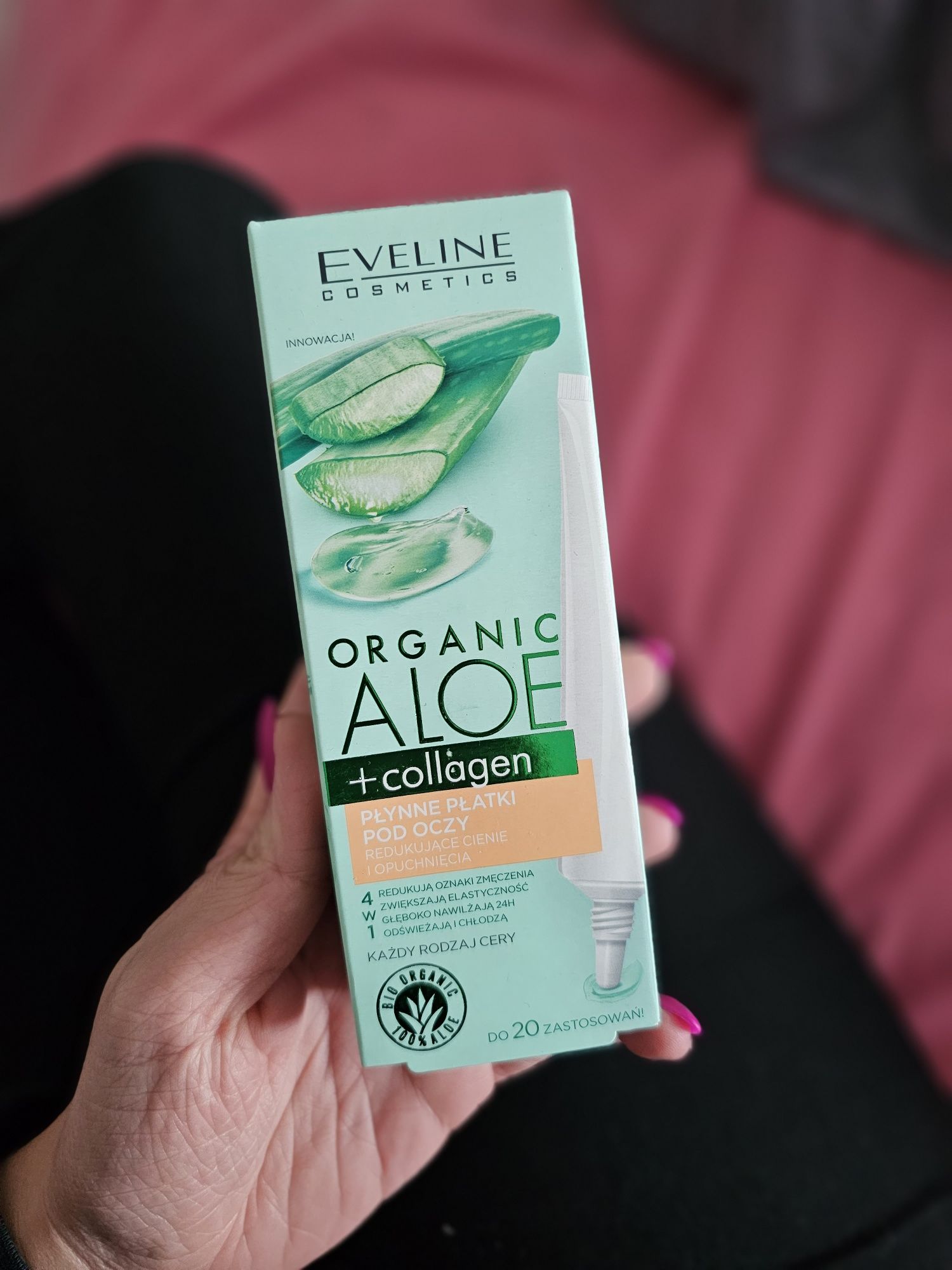 Eveline ORGANIC ALOE+COLLAGEN Płynne płatki pod oczy redukujące cienie