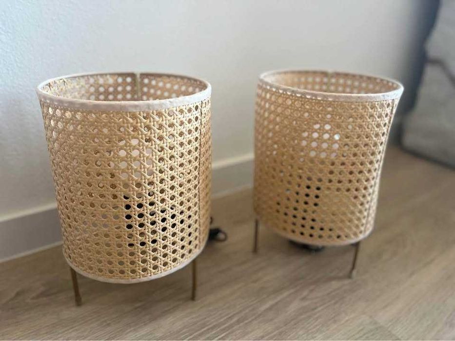 Conjunto de 2 candeeiros de mesa estilo rattan