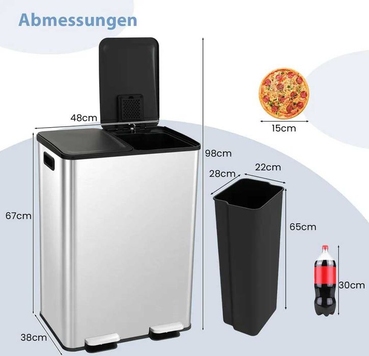 Kosz na śmieci COSTWAY 60L stal nierdzewna, 2x30L kosz na śmieci