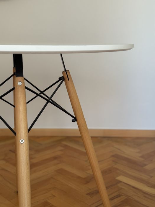 Stół okrągły biały skandynawski 80 cm, drewniane nogi, bardzo stabilny