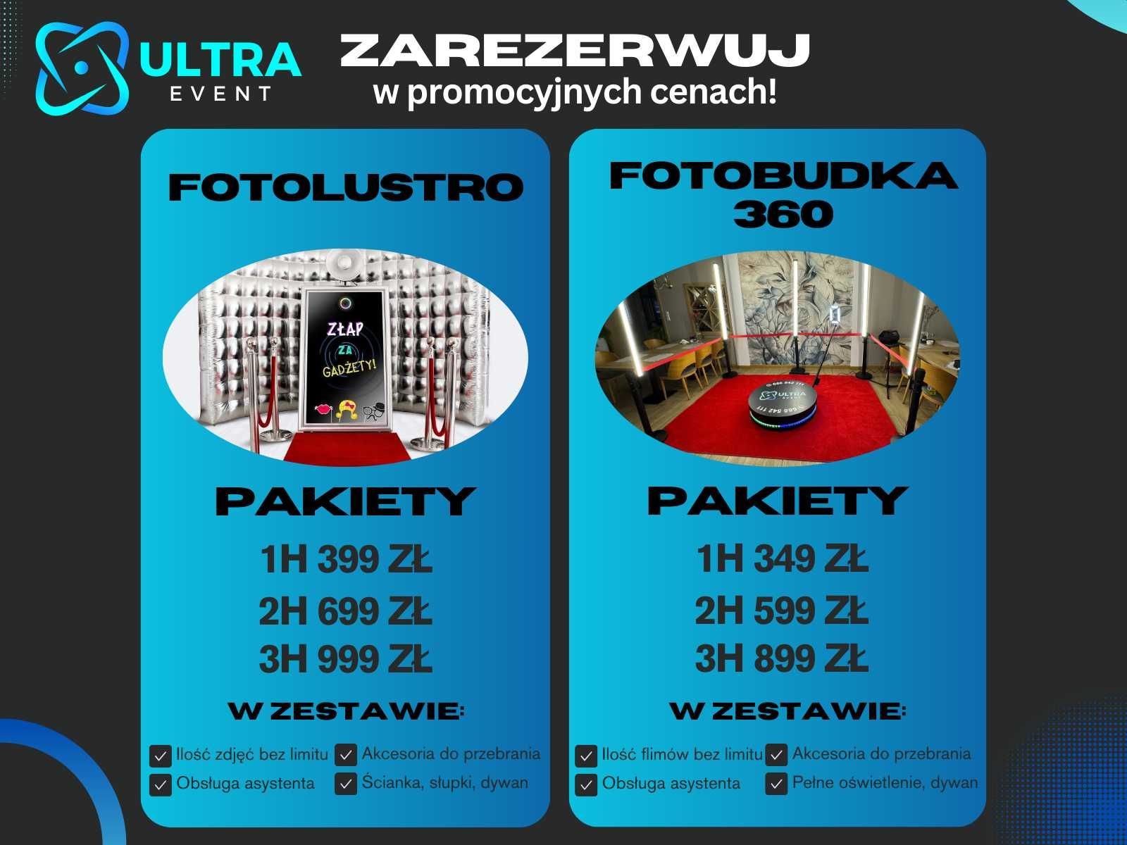Fotobudka 360, FotoLustro, Ciężki dym, fontanny iskier, miny dymne