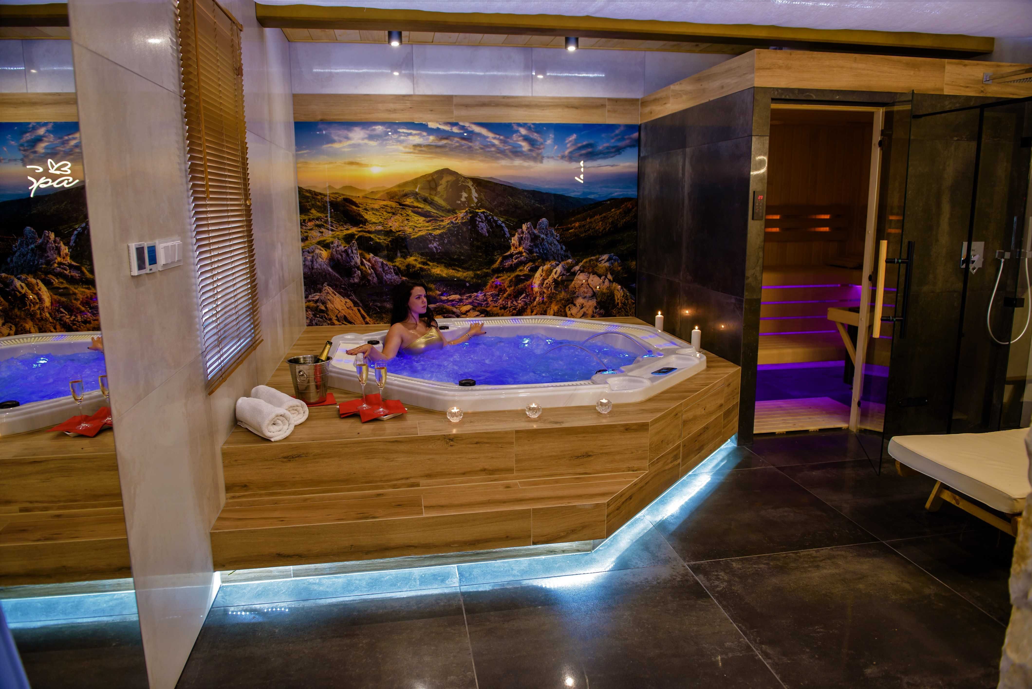 Apartament Górski Spa z jacuzzi i sauną, domek nad jeziorem taras