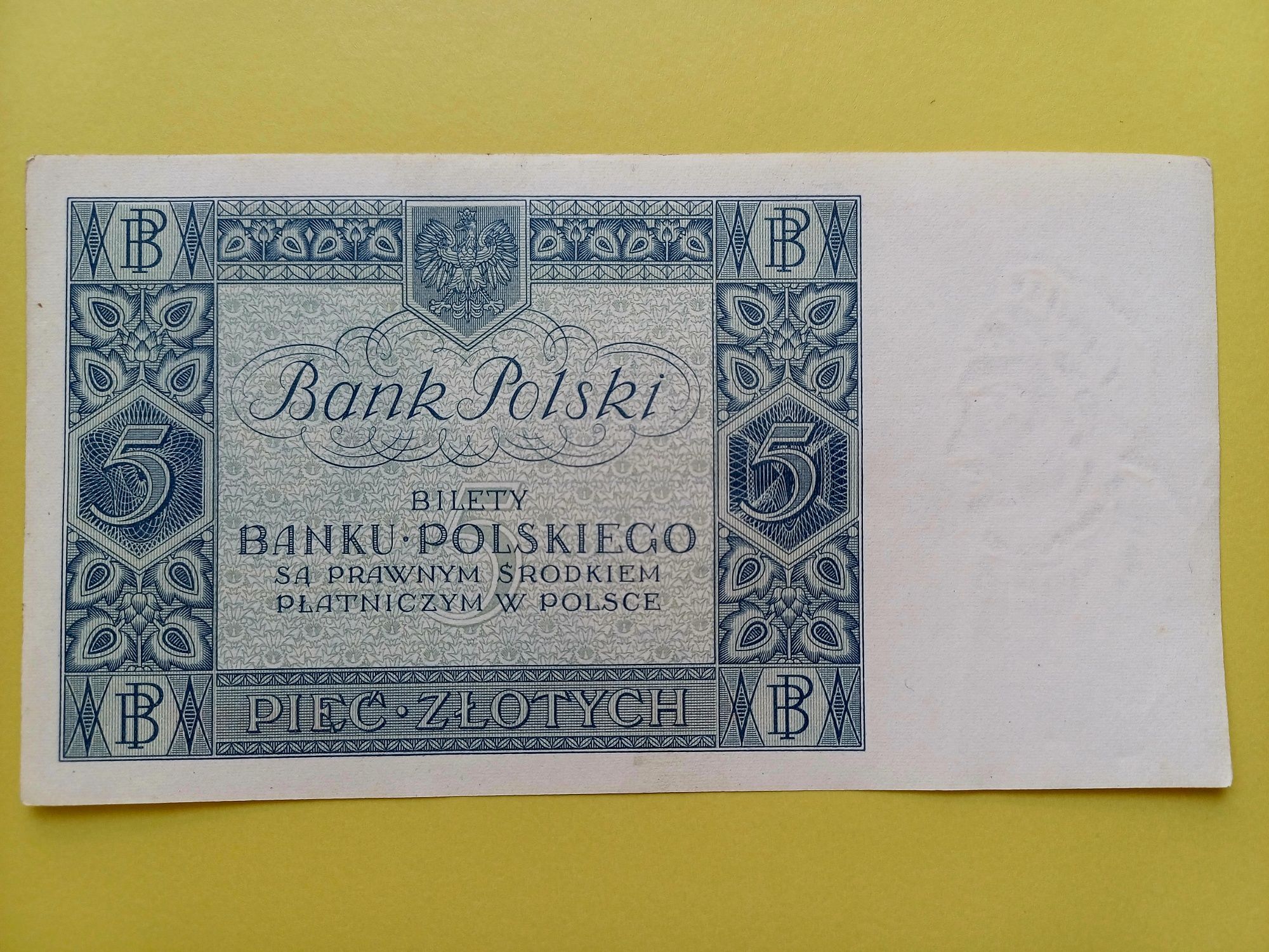 STAN!!! Polski Banknot 5 złotych 1930 II RP Seria CL