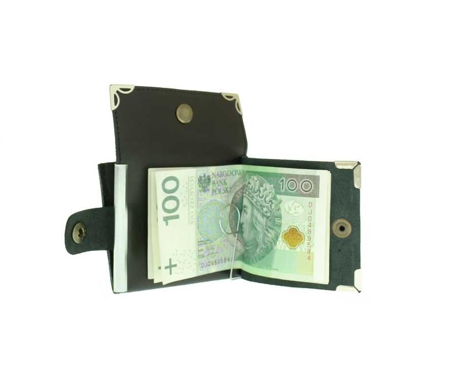 Banknotówka bilonówka mały portfel do kieszeni czarny skórzany 100%