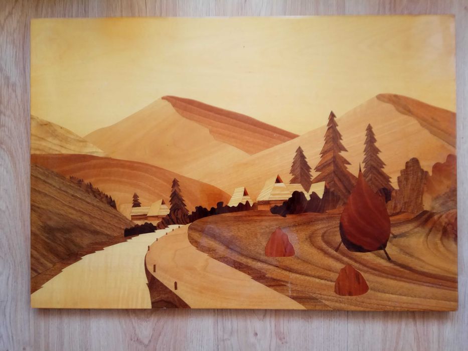 Картина панно маркетри лак дерево ссср 70-е годы винтаж