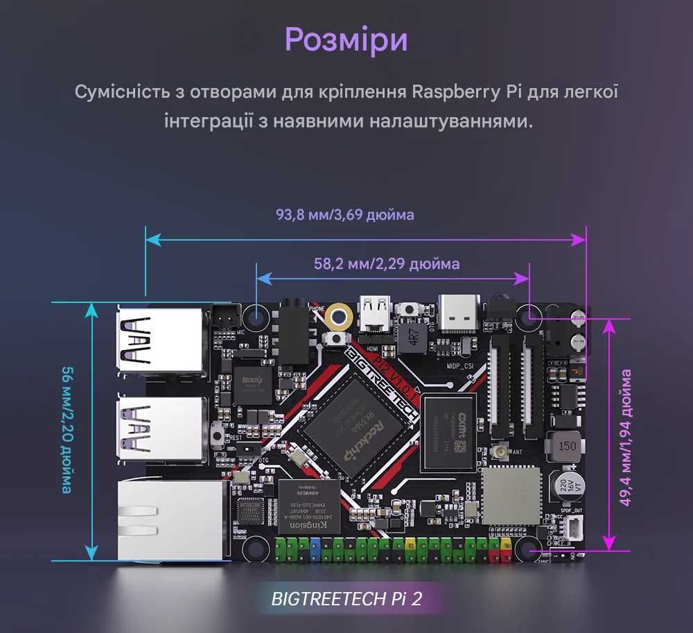 BIGTREETECH Pi 2 - Високопродуктивний Одноплатний Компютер для Klipper