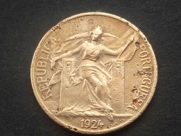 1 moeda de $50 de 1924 bronze-aluminio rara MBC+ Novo Preço