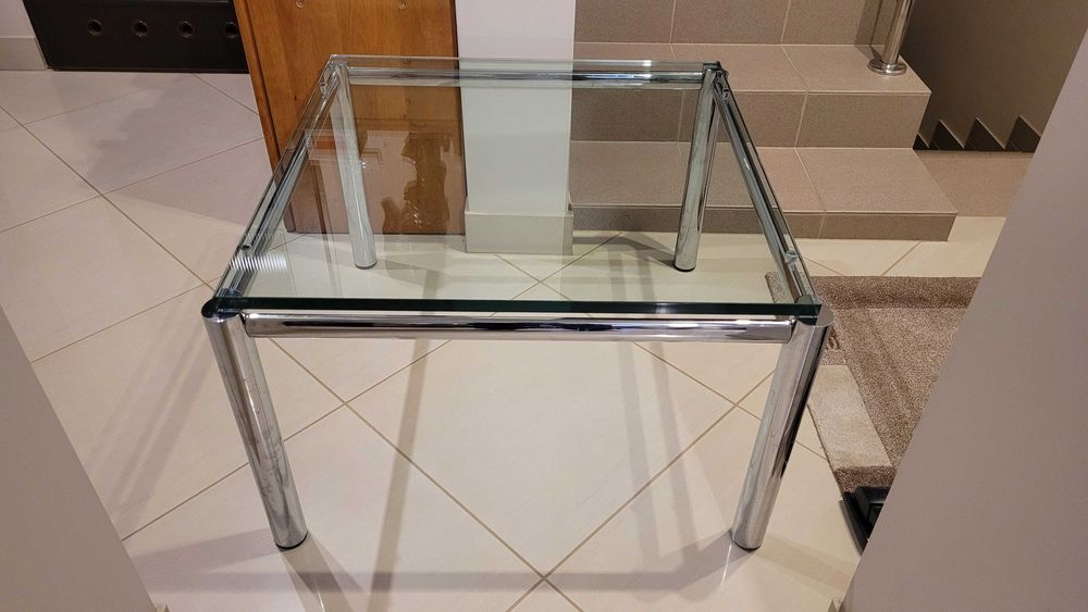 Stolik szklany ława stół szyba 2 cm hartowane szkło chrom italy design
