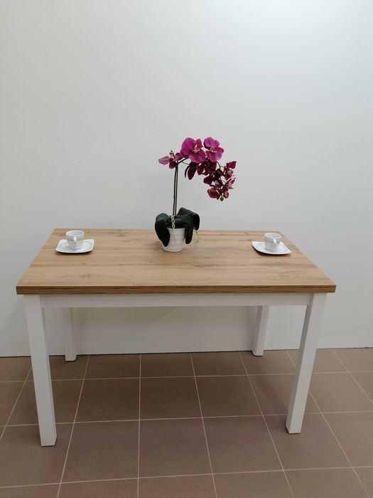 Stół kuchenny Edwin 120x68x32 Dąb Wotan, noga biała PROMOCJA !!