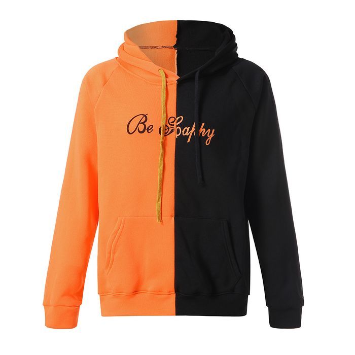 Męska Bluza Dwukolorowa z Kapturem Nadruk Uśmiech - BE HAPPY - 3XL