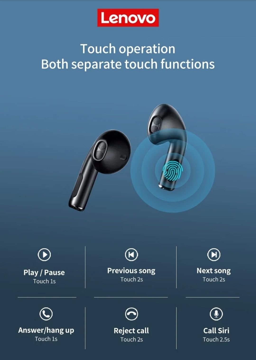Бездротові навушники з мікрофоном Lenovo Original HT38 Bluetooth 5.0