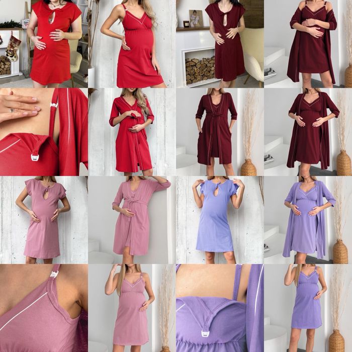 Комплект кант для вагітних халат і сорочка  в пологовий, трійка