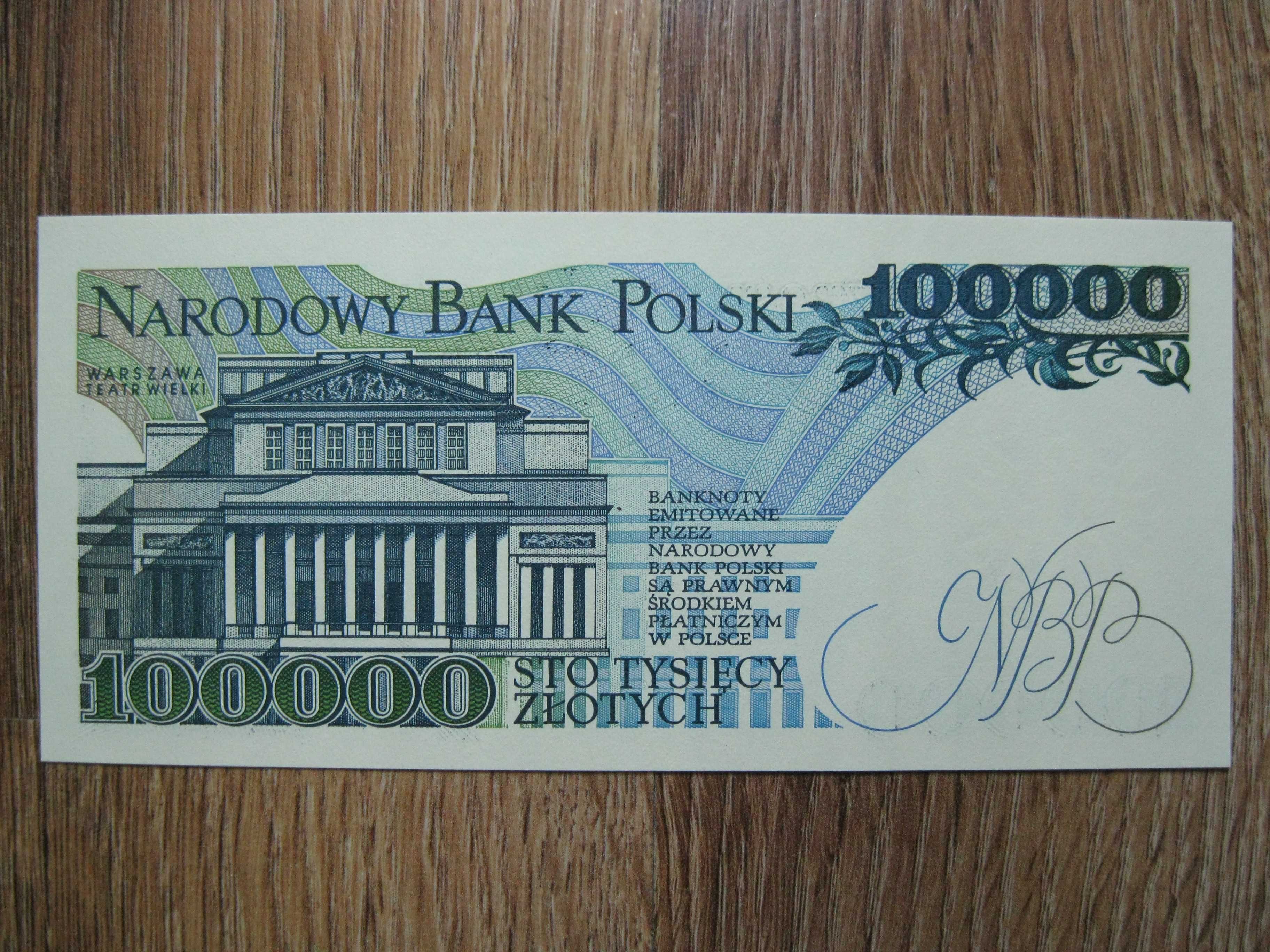 Banknot PRL 100000 złotych 1990 rok seria AN UNC niski numer 0000