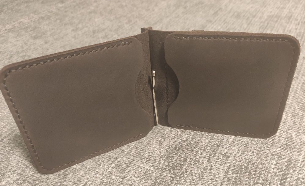 Зажим для денег с монетницей, натуральная кожа