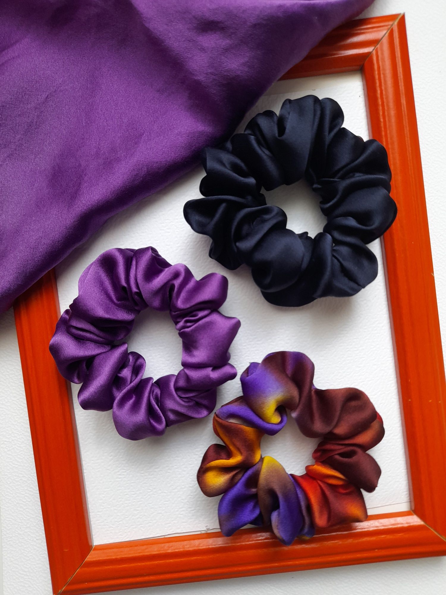 Jedwab naturalny 3 gumki scrunchies do włosów