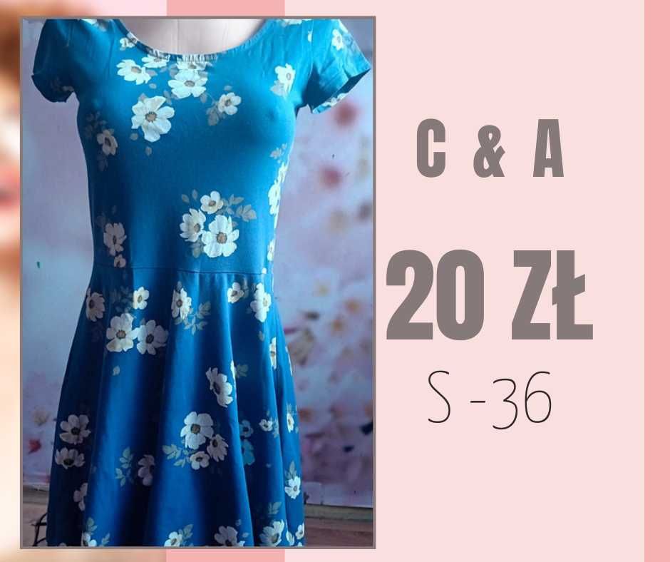 Niebieska letnia sukienka. S. 36. C&A. Z dużym dekoldem.