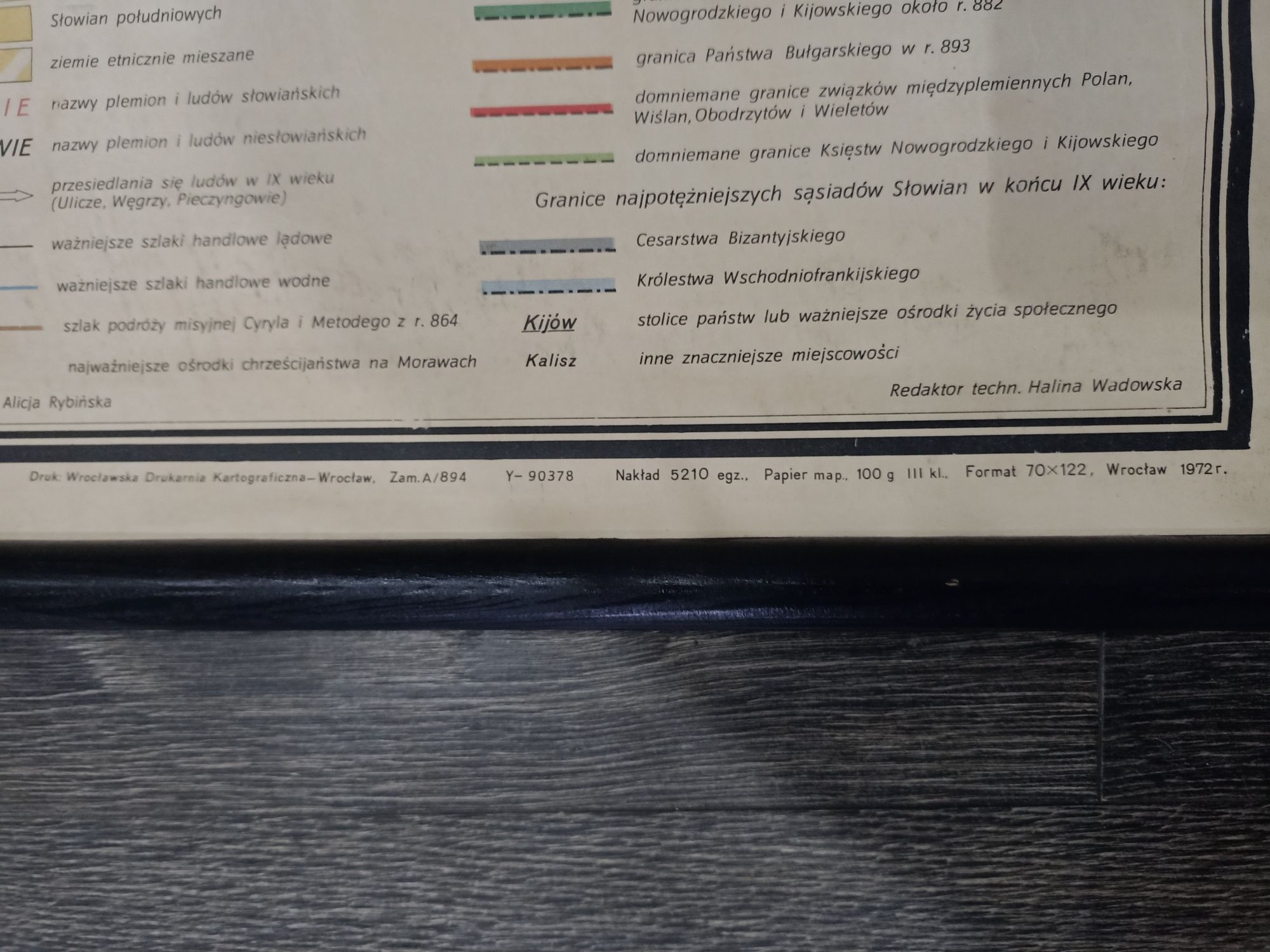 Stara mapa "Słowianie w IX wieku" 1972r.