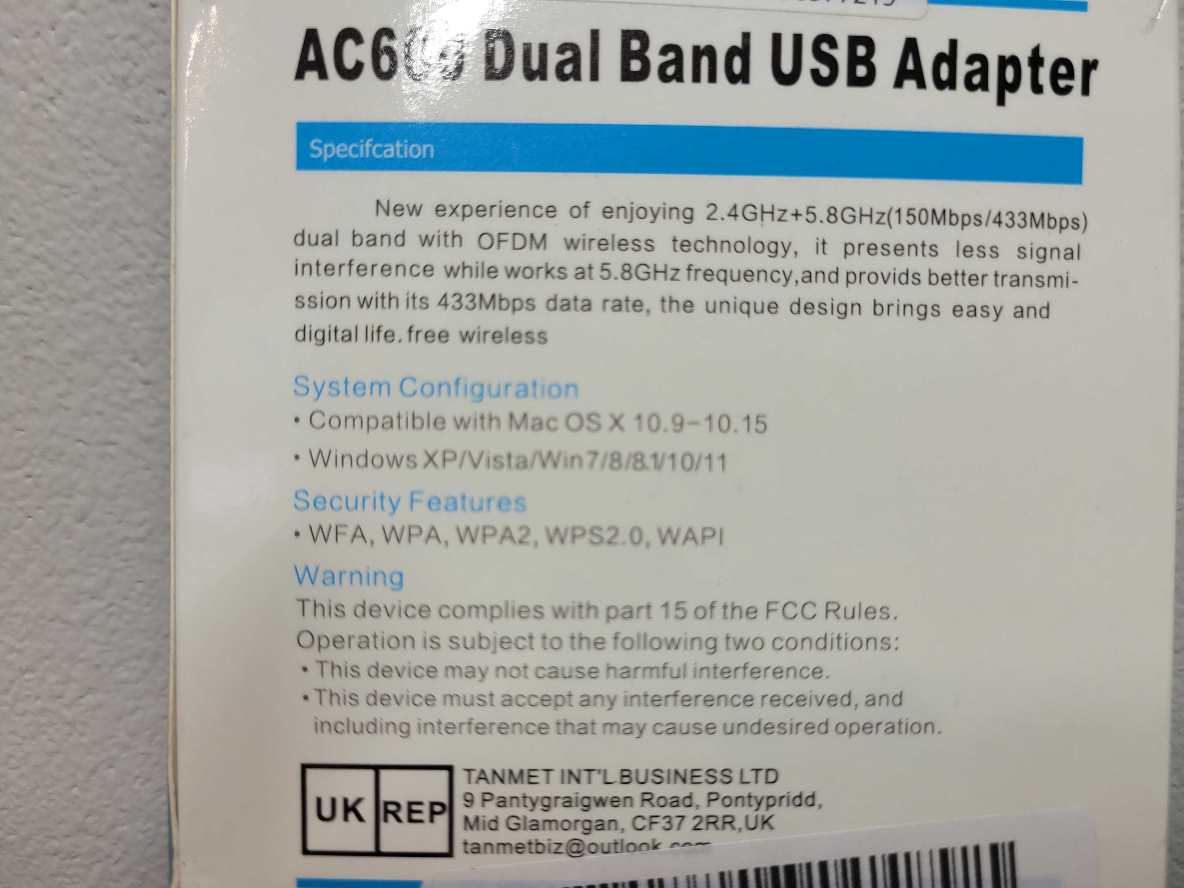 Karta sieciowa WLAN AC600 Dual Band 2.4 G/5 G Wireless Network USB WiF