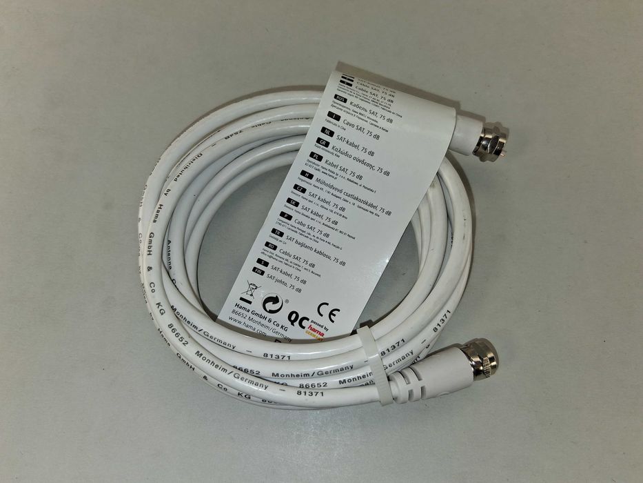 N166 Kabel Antenowy SAT Hama F-F 75 dB Biały Wysokiej Jakości 3 m
