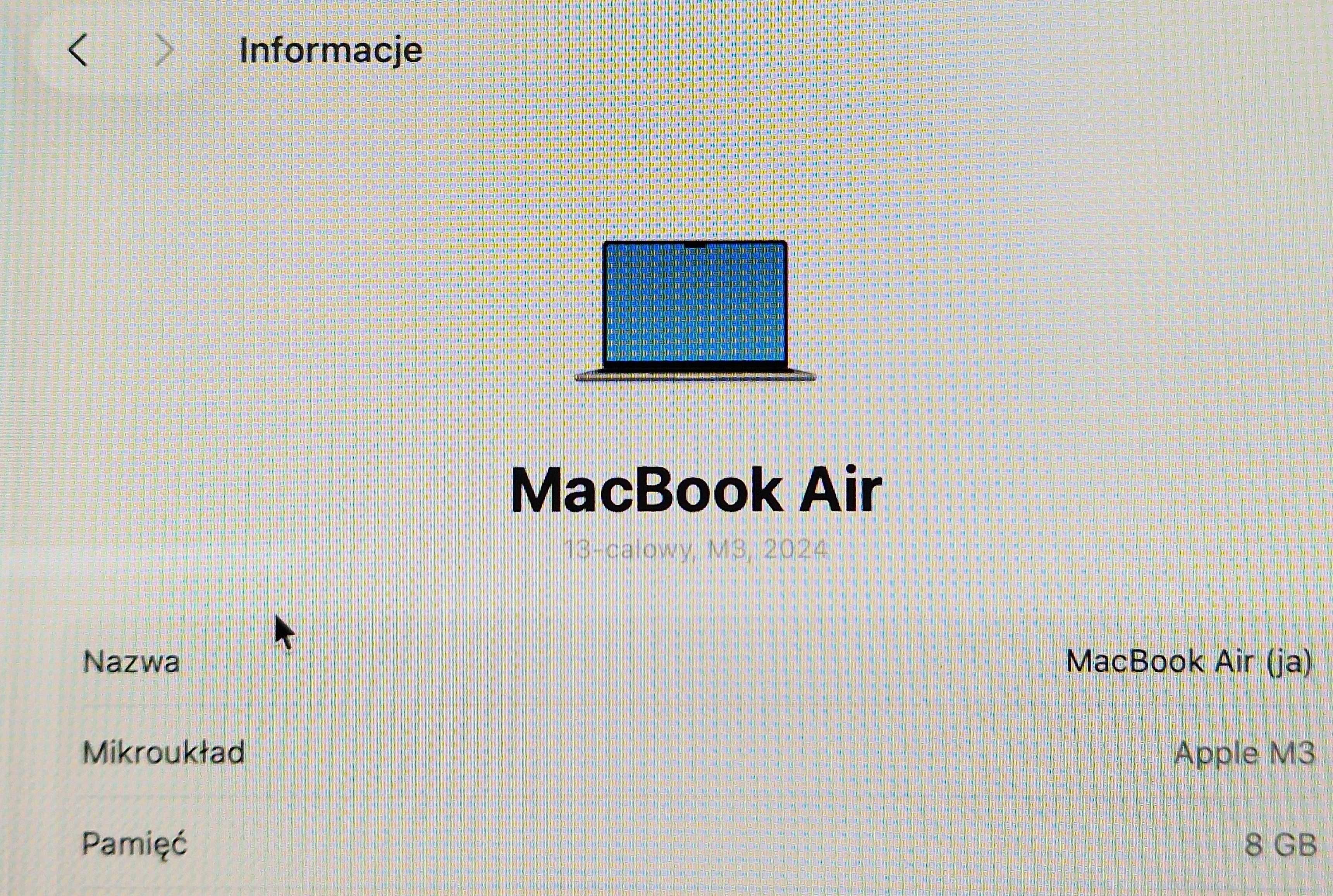 Apple MacBook Air 13,6" 2024 M3/8GB/512GB SZARY jak nowy GW13/08/2026