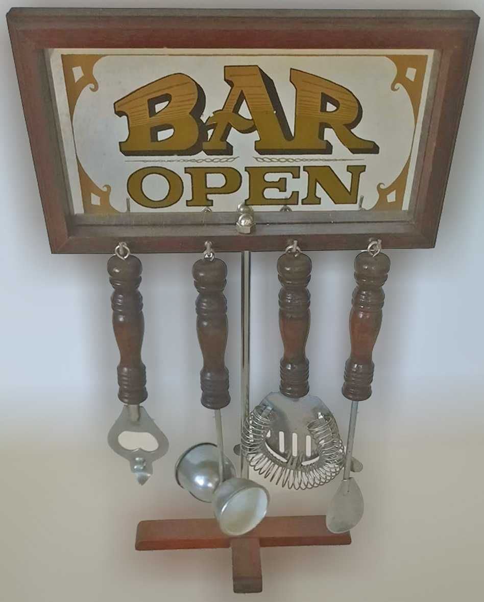 Conjunto de Utensílios de Bar com Suporte Vintage, Novo