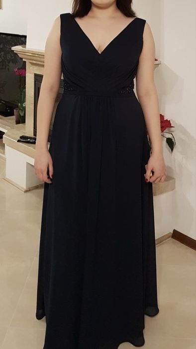 Długa elegancka sukienka ciemna granatowa XXXL 46. De negocjacji