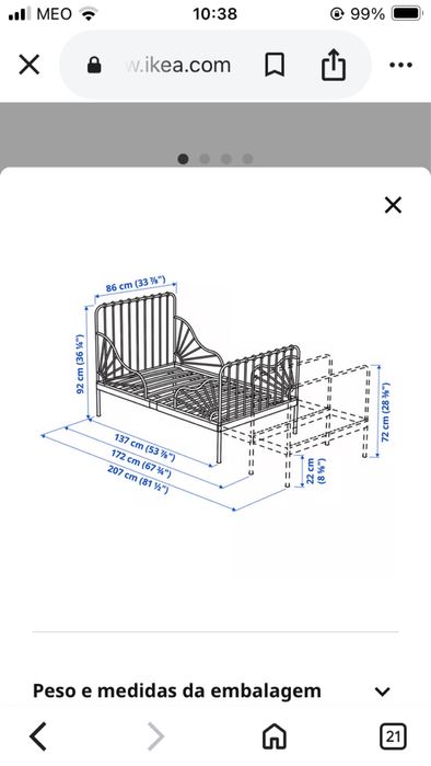 Cama ikea individual branca,  tipo cama antiga de ferro
