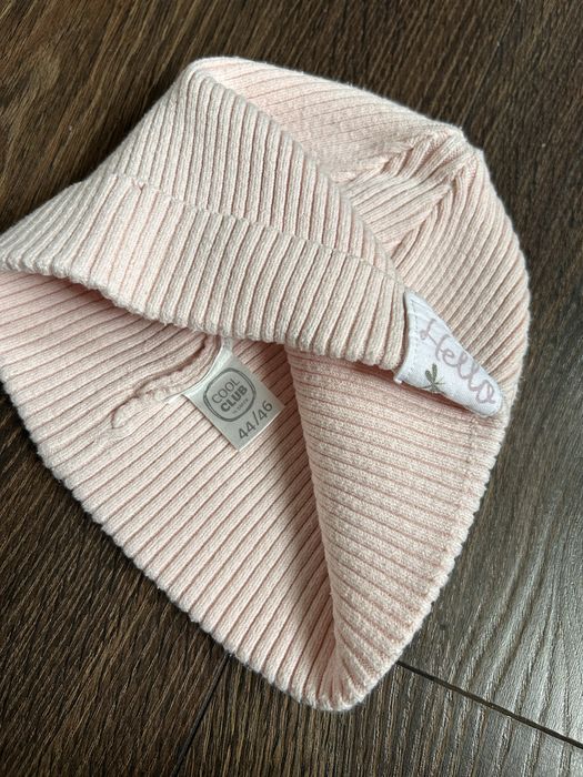 Zestaw dla dziewczynki chusta z falbanką, na napy czapka prążek 44-46