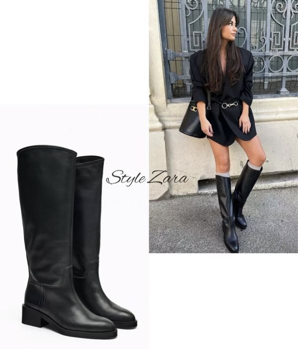 Кожанные сапоги зара zara шкіряні чоботи