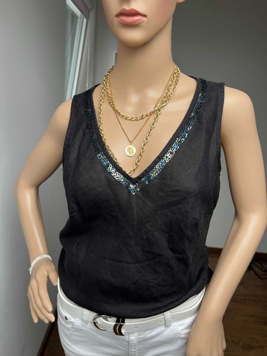 Top H&M 100% Len Letni Czarny Rozmiar L-XL boho old money boho