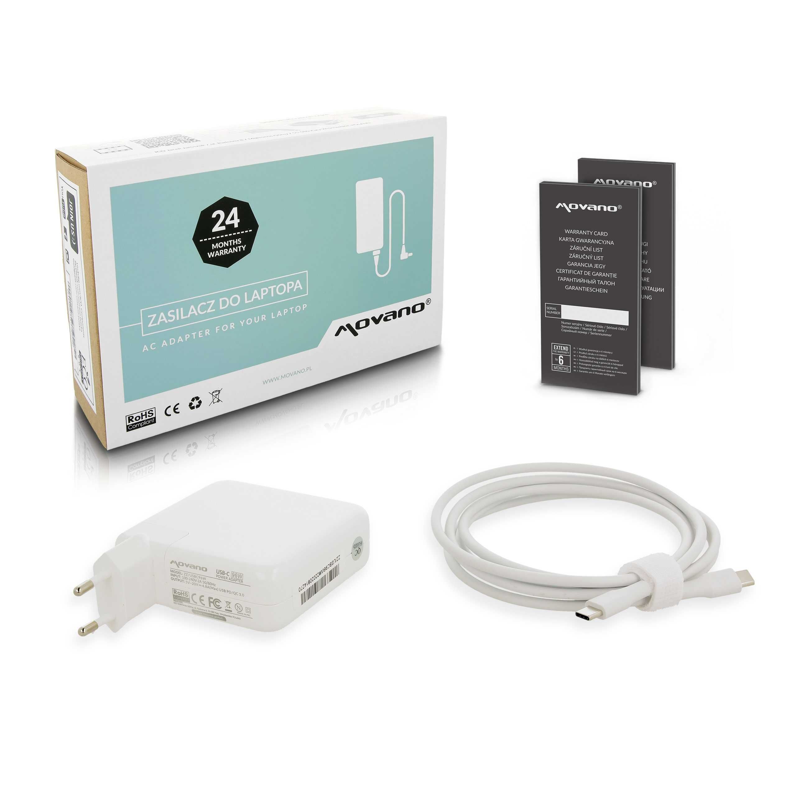 Zasilacz Movano 96W USB-C Macbook Pro 20V 4.8A,  18V 3A,  15V 3A