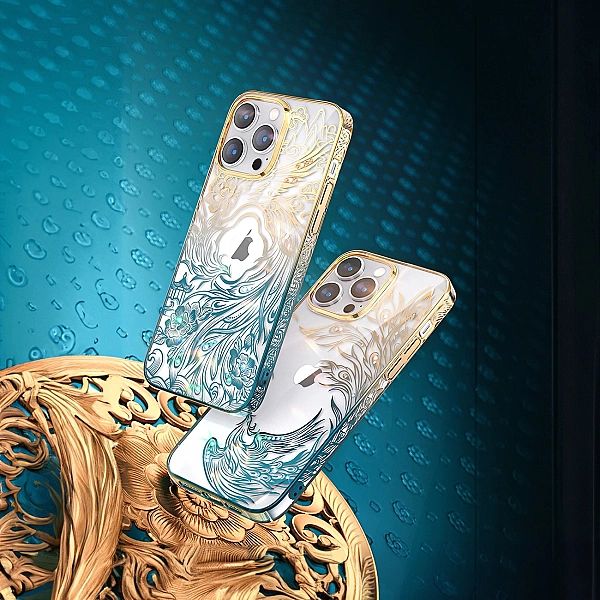 Luksusowe etui iPhone 14 Plus z kryształami Kingxbar Phoenix - złoto-n