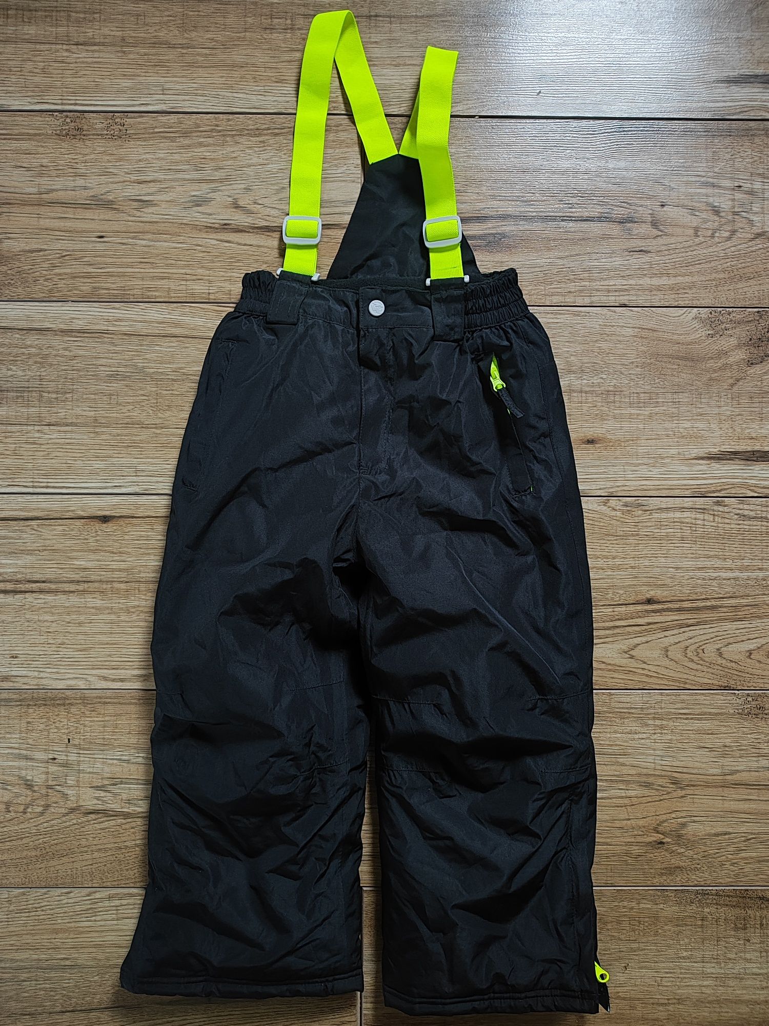 Spodnie zimowe ocieplane 116 unisex szelki czarne zima narciarskie